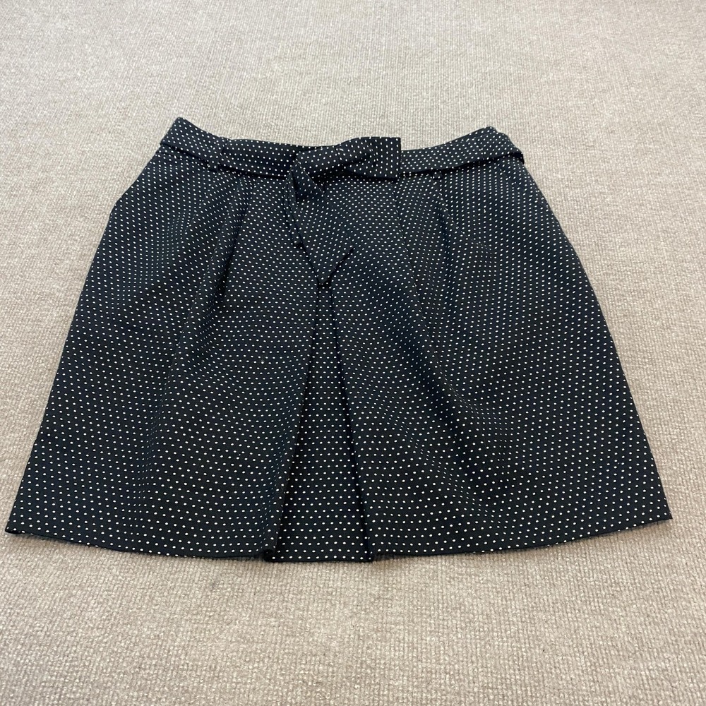 Talbots Skirt Women 14 P Black Polka Dot Straight Knee Length Bow Lined Workwear